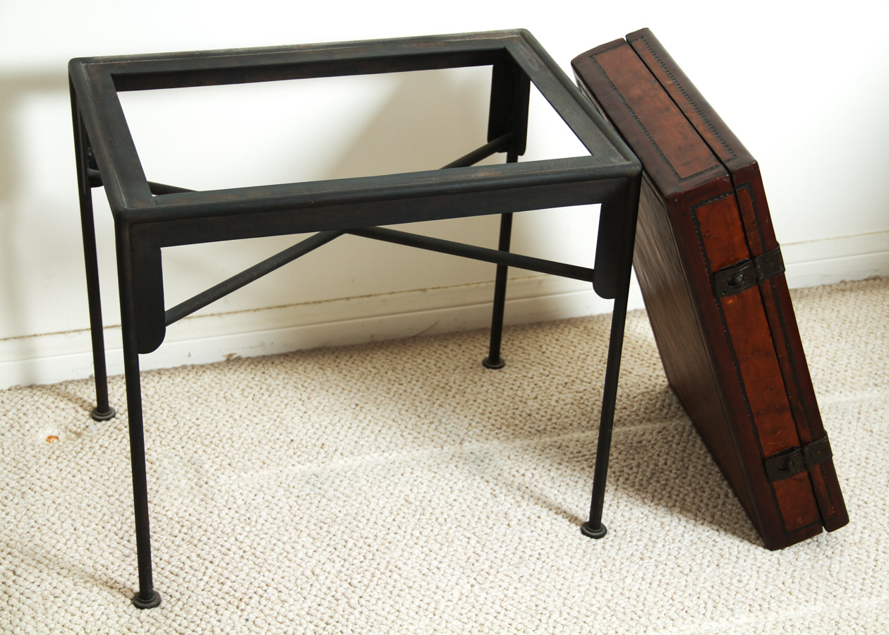 Vintage Suitcase On Metal Stand