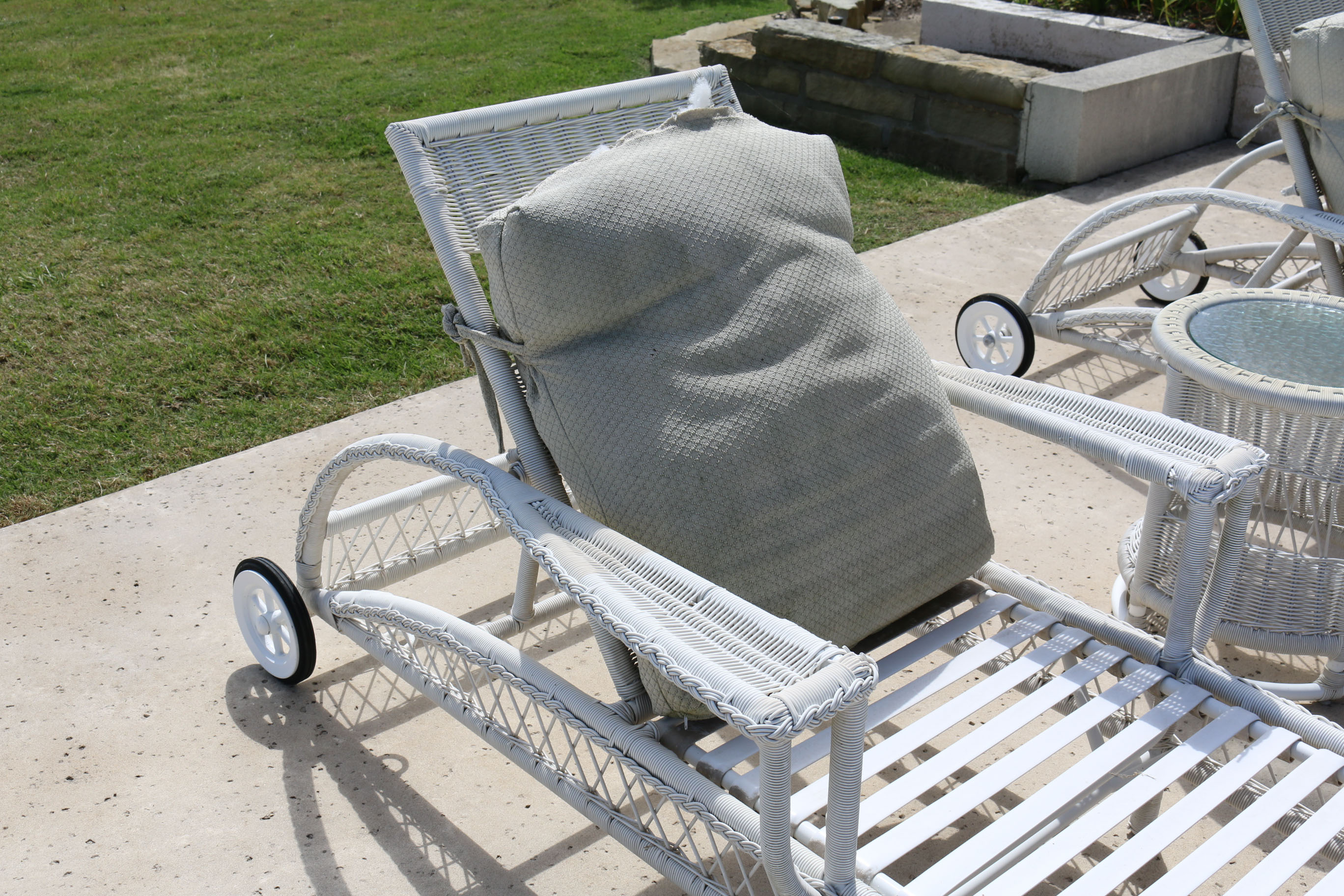 Faux-Wicker Lounge Chairs and Side Table | EBTH