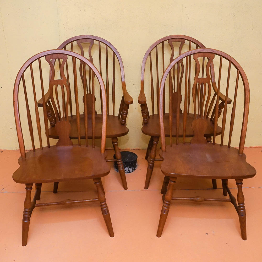 Six Oak Windsor Style Dining Chairs by Keller