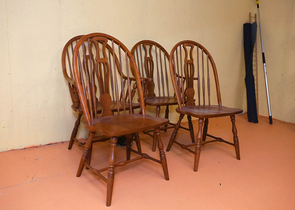 Six Oak Windsor Style Dining Chairs by Keller