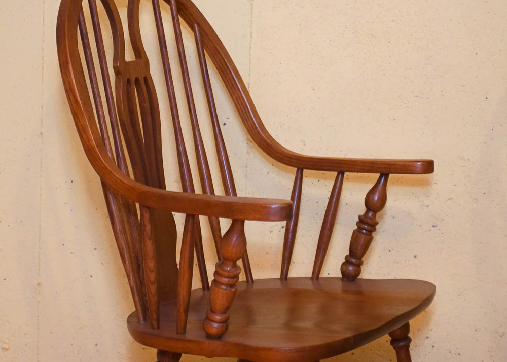 Six Oak Windsor Style Dining Chairs by Keller