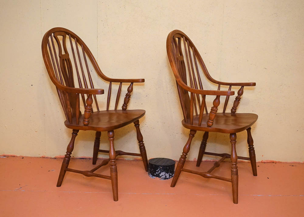 Six Oak Windsor Style Dining Chairs by Keller