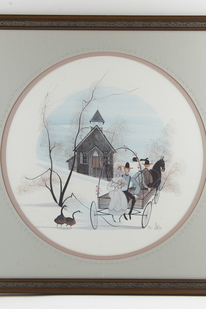 P. Buckley Moss Signed and Numbered Offset Lithograph of Newlyweds