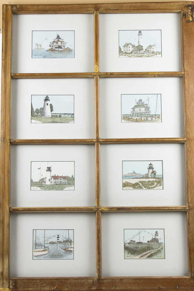 Martin Barry Lighthouse Prints Presented Inside Reused Window Frame
