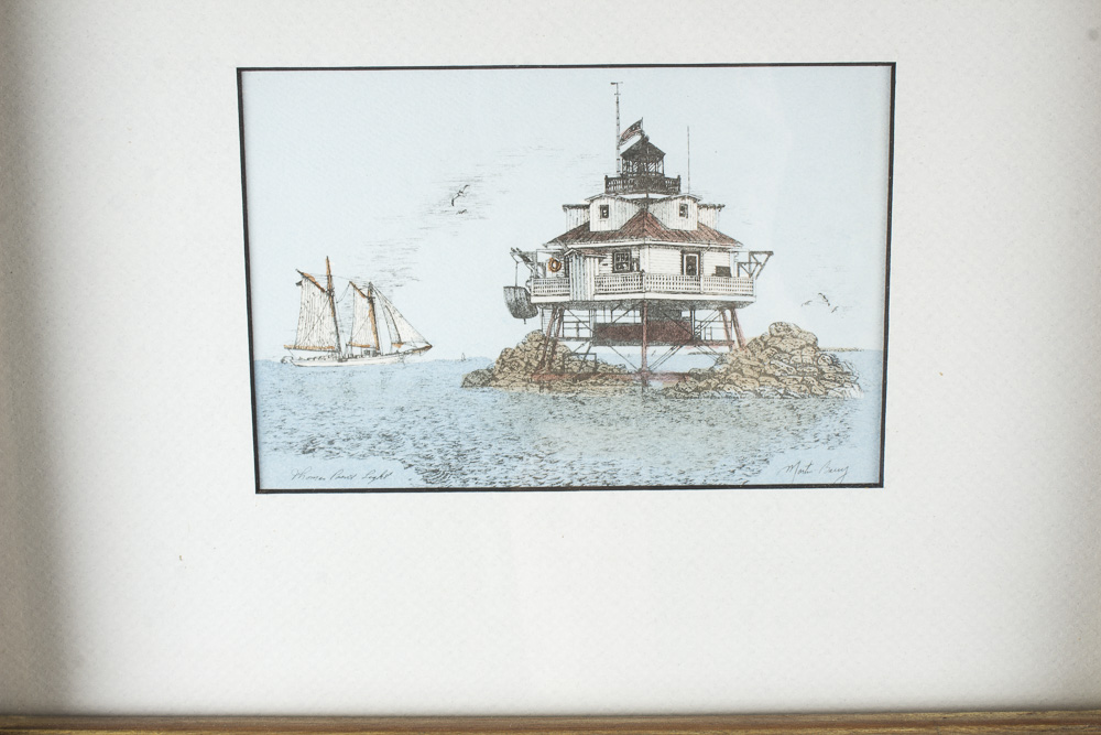 Martin Barry Lighthouse Prints Presented Inside Reused Window Frame
