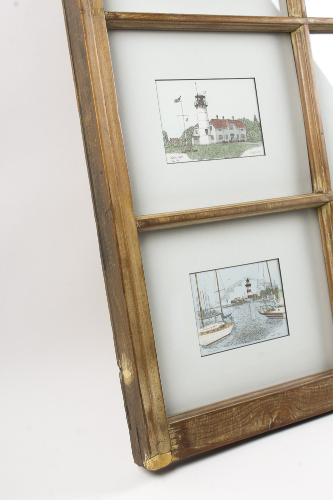 Martin Barry Lighthouse Prints Presented Inside Reused Window Frame