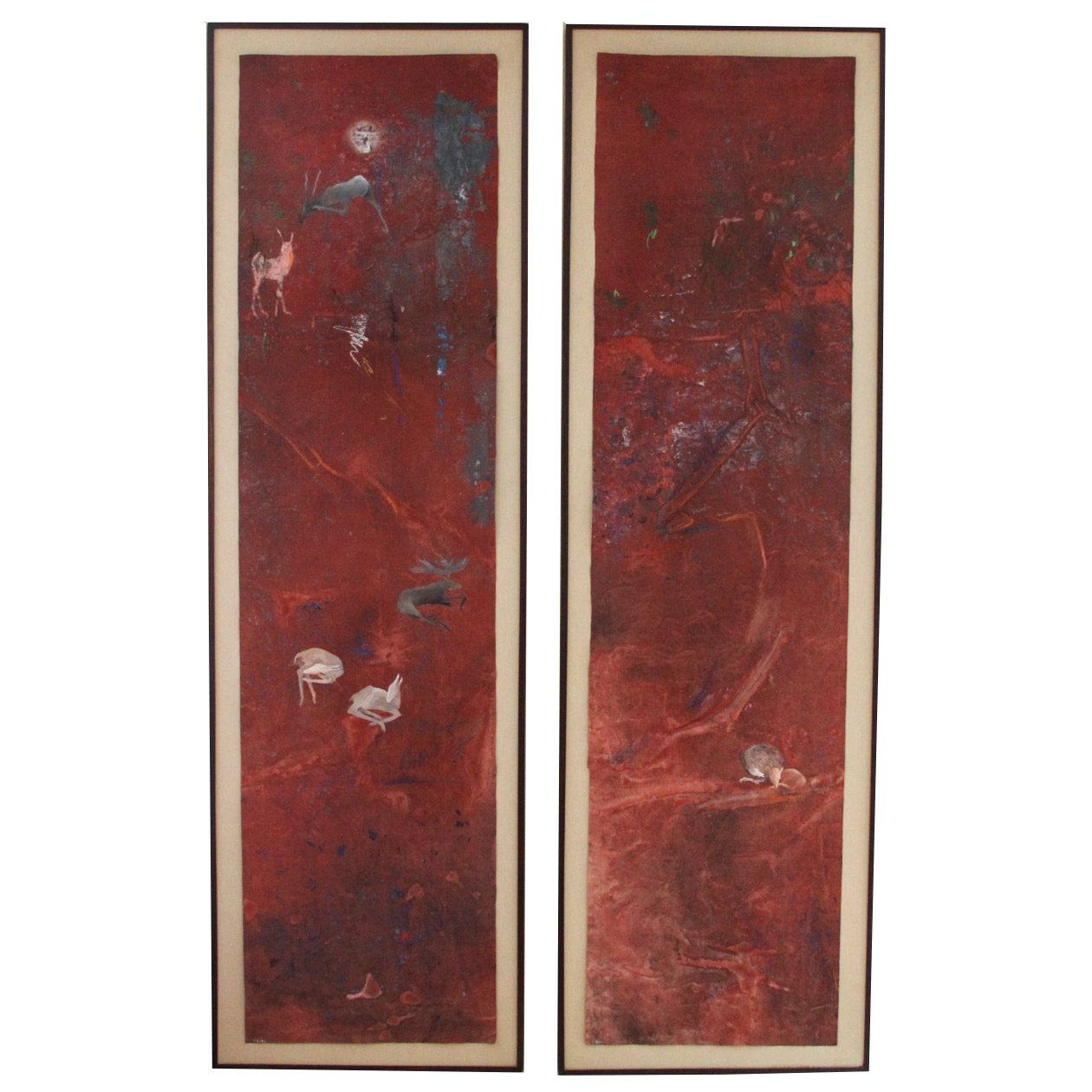 Pair of S. Glass Signed Oil Diptychs on Floating Fabric