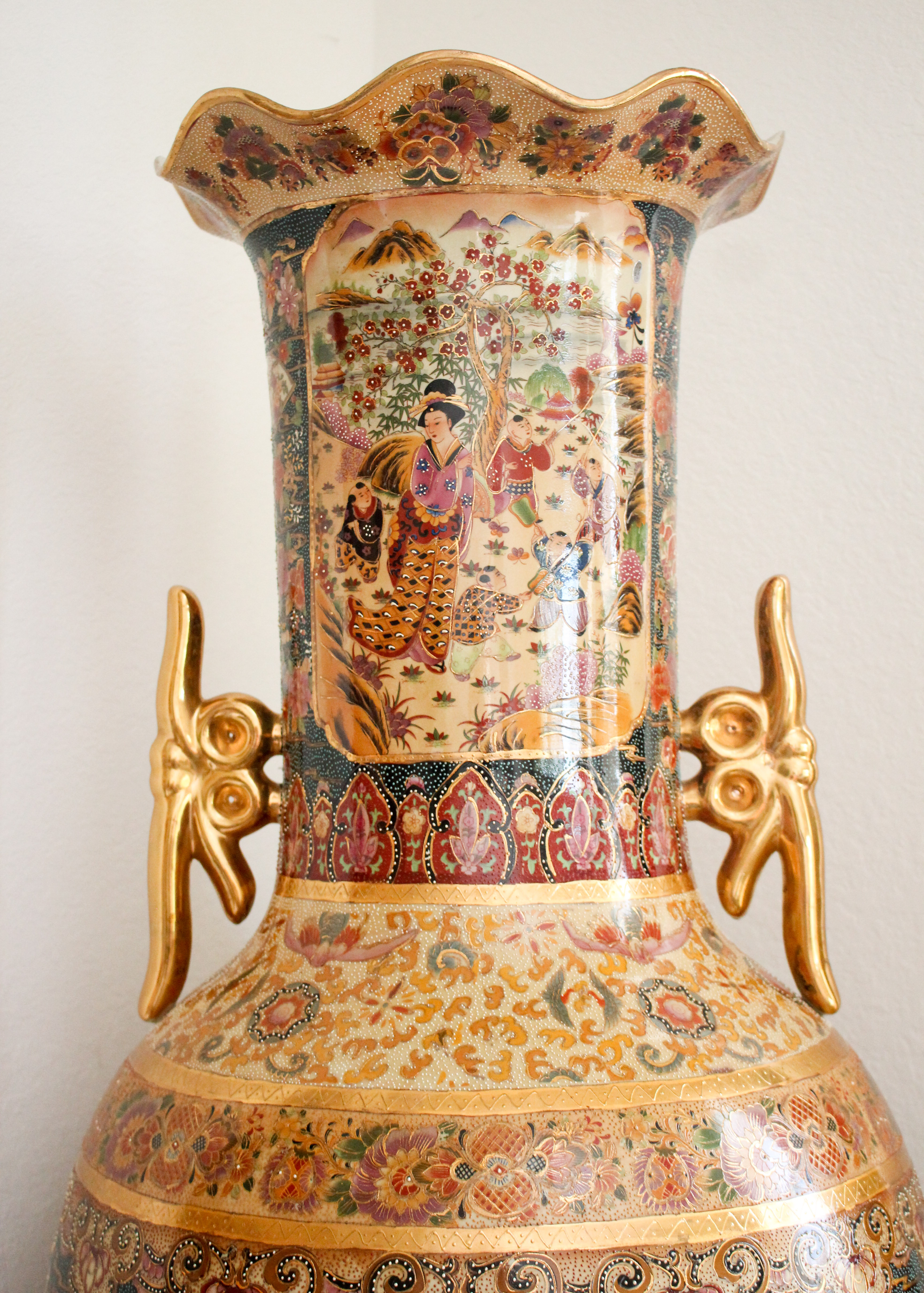 Chinese Satsuma Style Porcelain Floor Vase