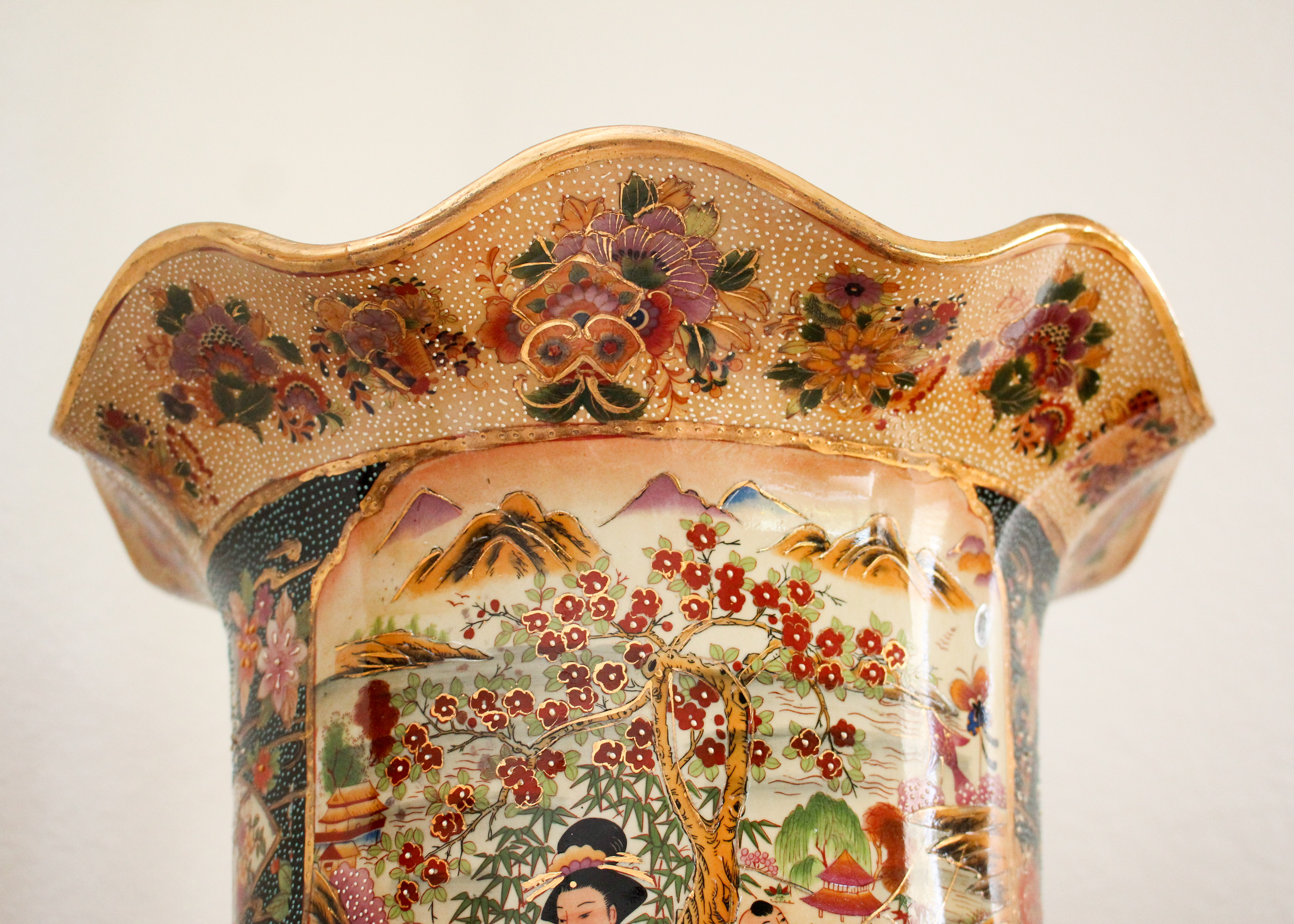 Chinese Satsuma Style Porcelain Floor Vase