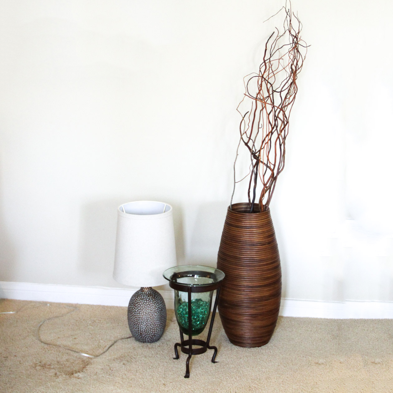Lamp, Vase and Large Rattan Wrapped Floor Vase Collection