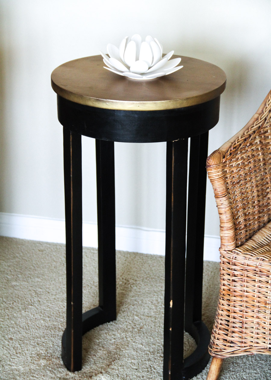 Wicker Chair with Side Table, Throw, and Votive