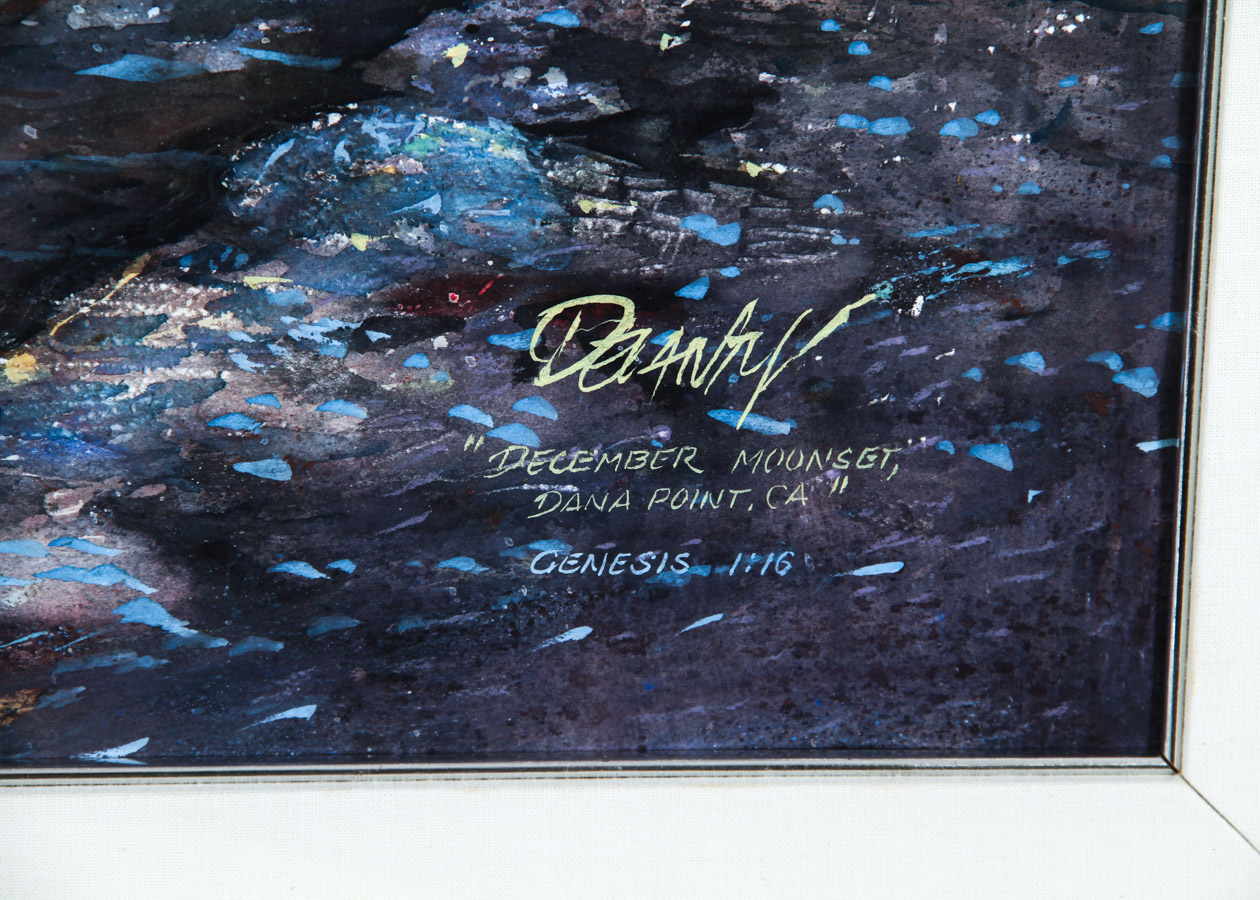 Rick Delanty Watercolor "December Moonset"