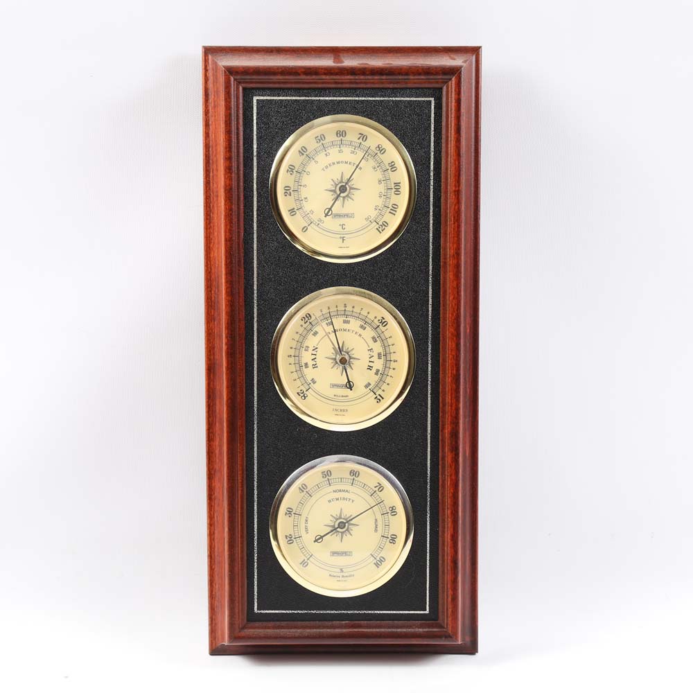 Springfield Wall Barometer, Cooper Thermometer and a Petite Altona Figural Clock