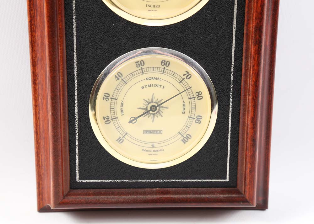 Springfield Wall Barometer, Cooper Thermometer and a Petite Altona Figural Clock