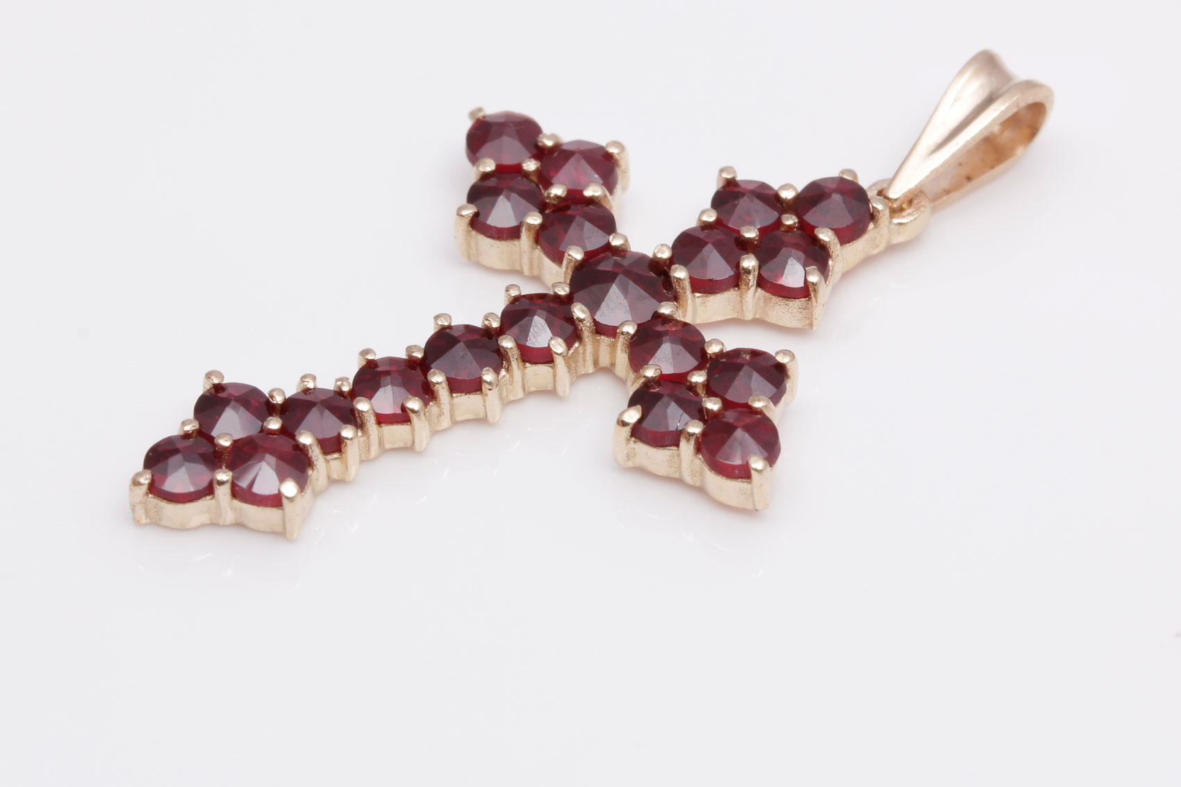 14K Yellow Gold 2.85 CTW Garnet Cross Pendant