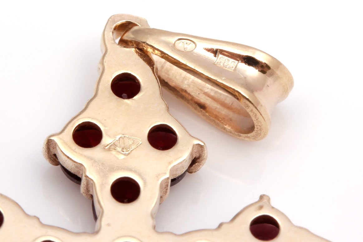 14K Yellow Gold 2.85 CTW Garnet Cross Pendant