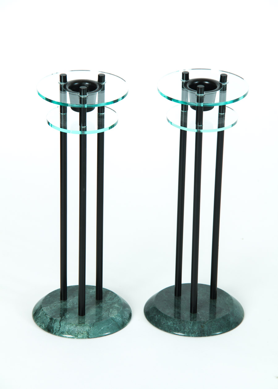 Glass Candlesticks and Bookends