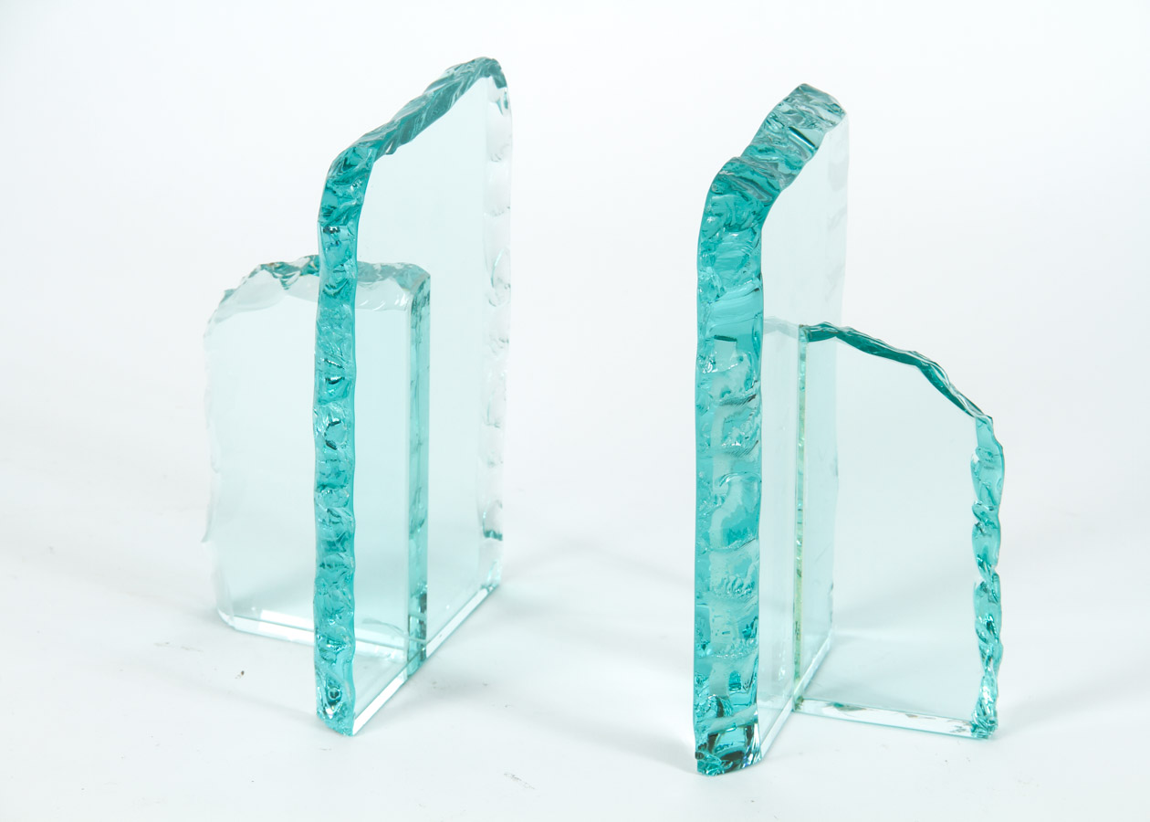 Glass Candlesticks and Bookends