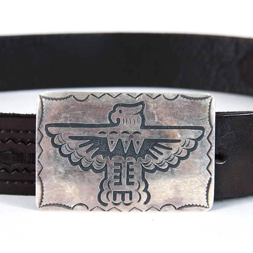 Sterling Silver Belt Buckle with Leather Belt