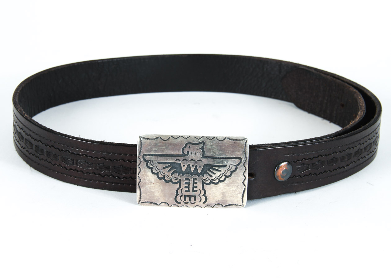 Sterling Silver Belt Buckle with Leather Belt