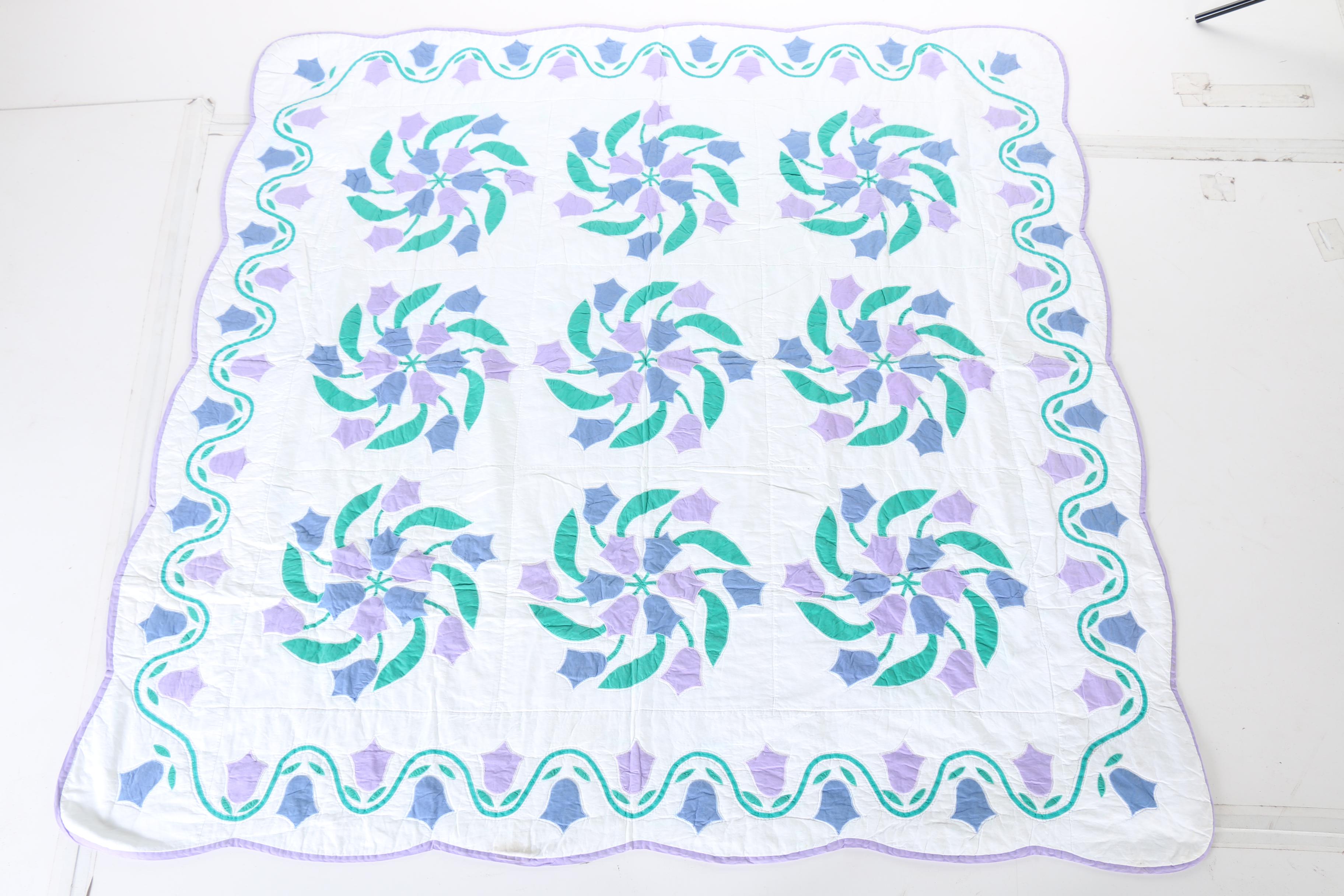 Hand-Stitched "Tulip Pinwheel" Quilt