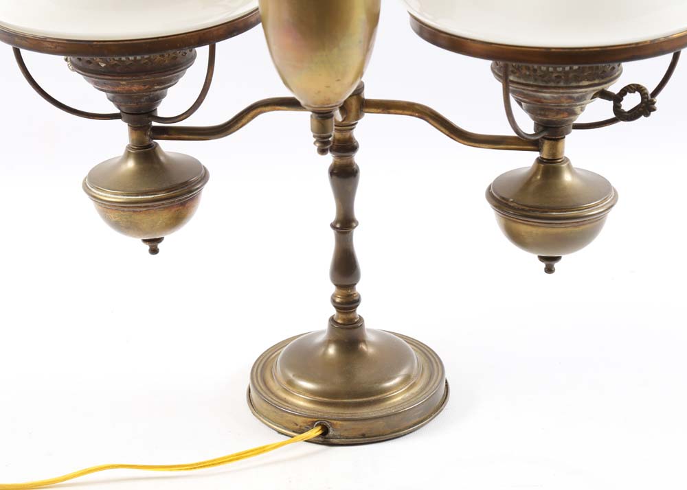 Vintage Brass Hurricane Lamp with Painted Floral Shades