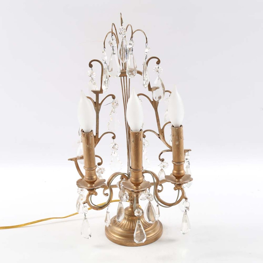 Brass and Crystal Candelabra Lamp