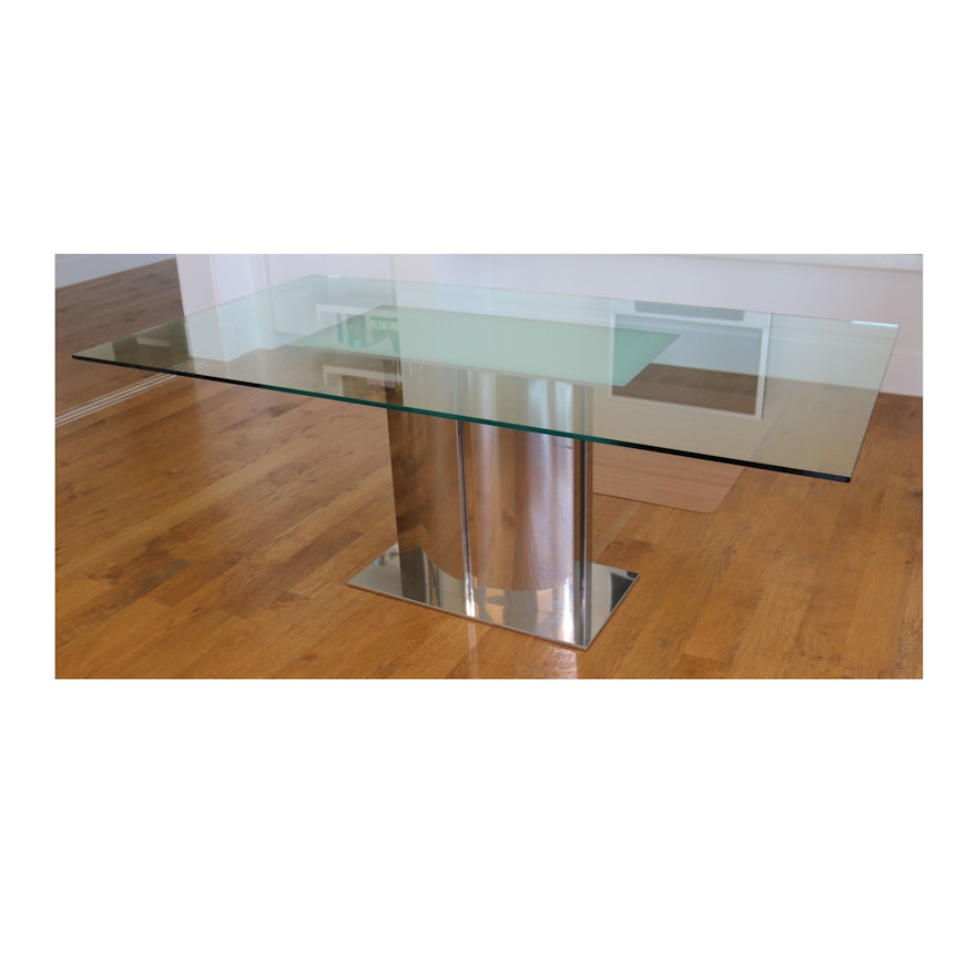 Modernist Style Glass Top Dining Table From Cantoni