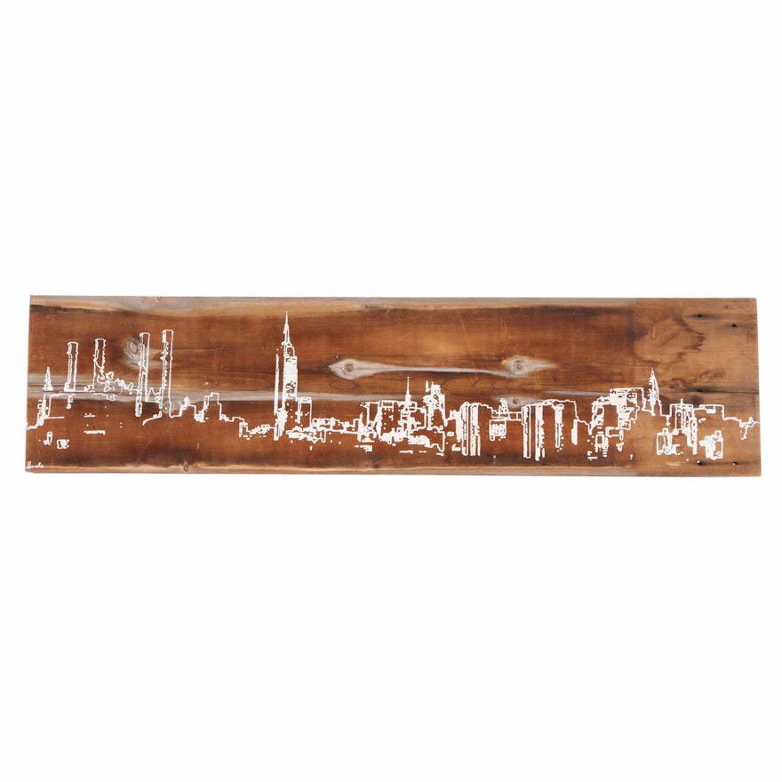 Philip Sachs Serigraph on Wood of the New York City Skyline