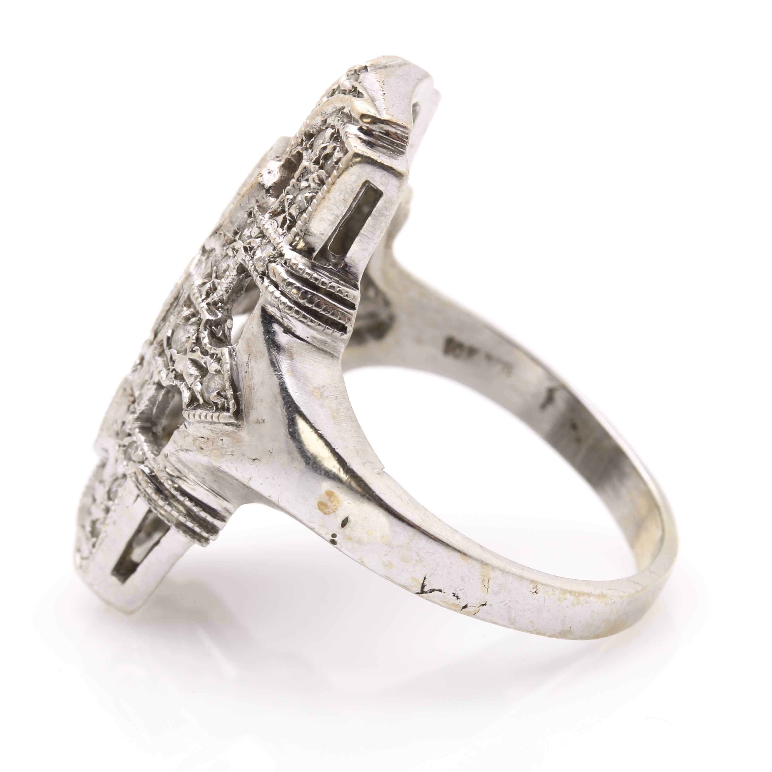 10K White Gold Diamond Rectangular Ring