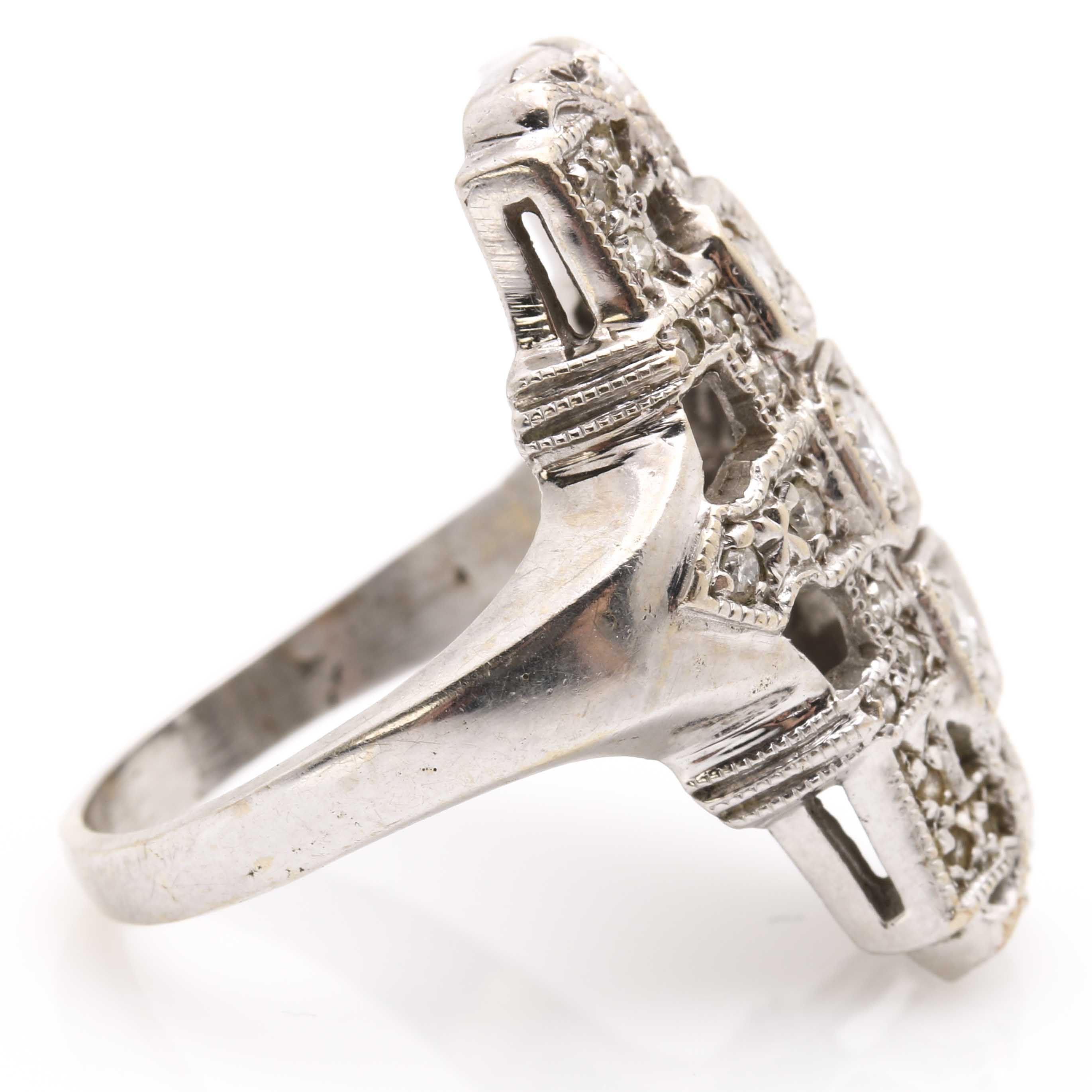 10K White Gold Diamond Rectangular Ring