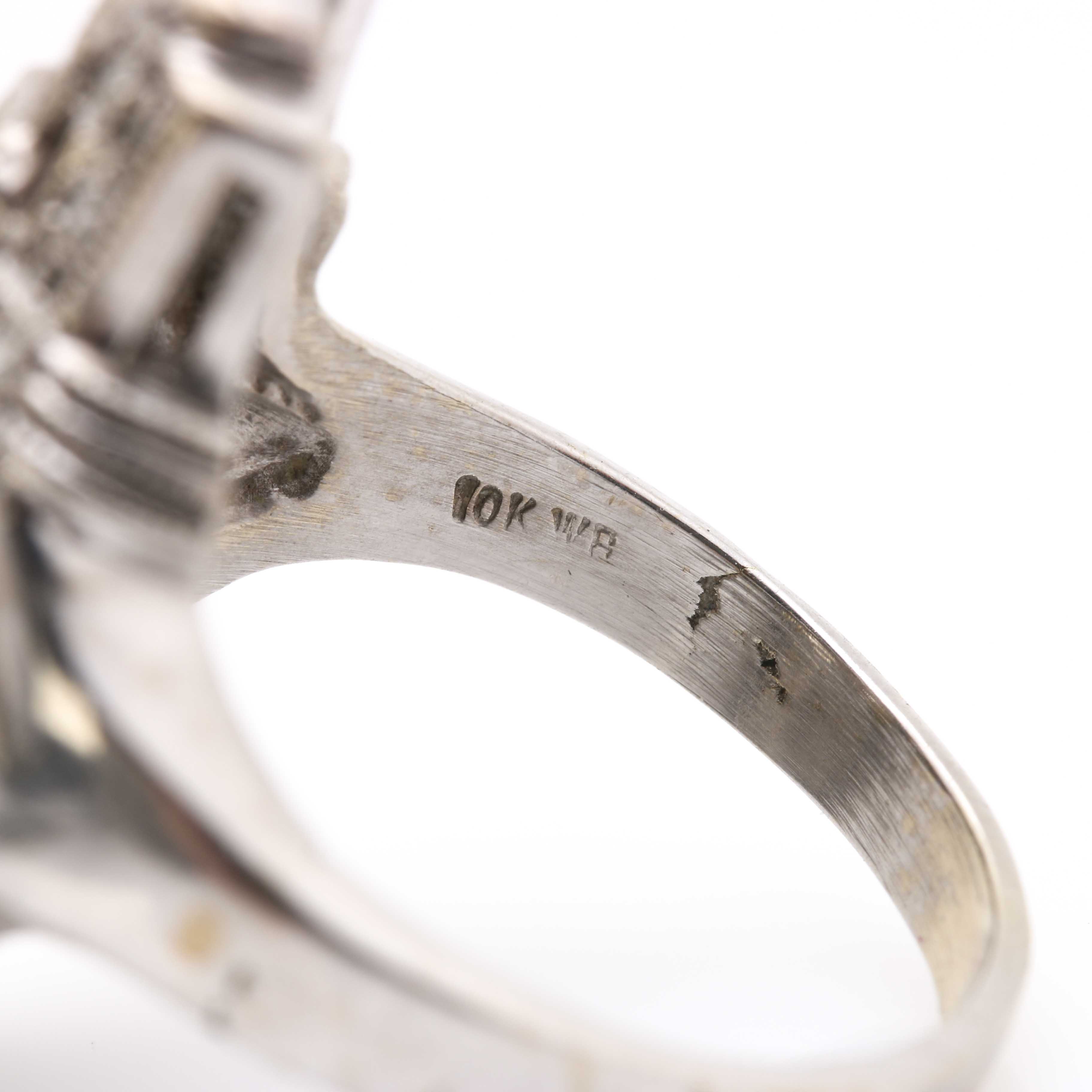 10K White Gold Diamond Rectangular Ring