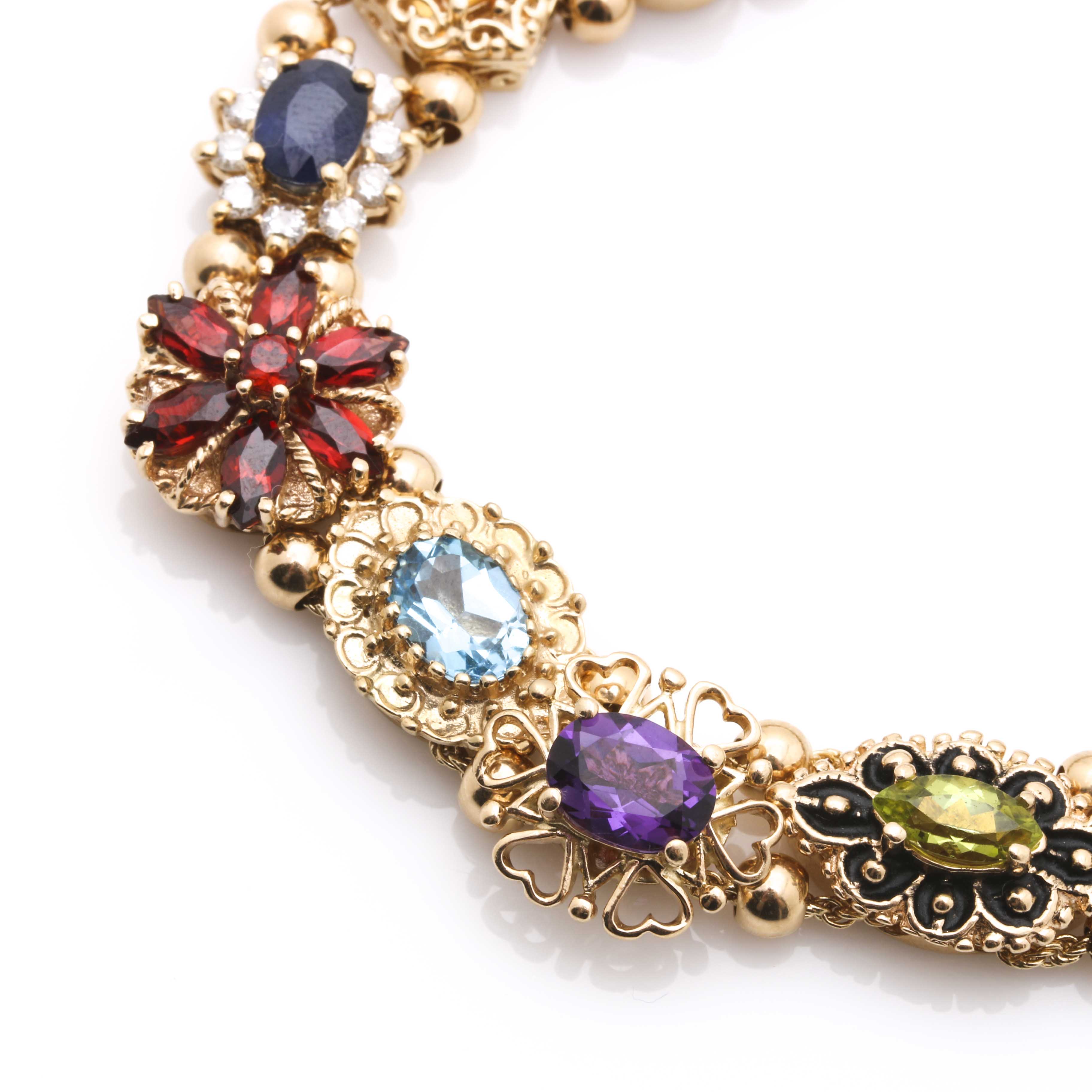 R. Klein 14K Yellow Gold Diamond and Gemstone Slide Bracelet