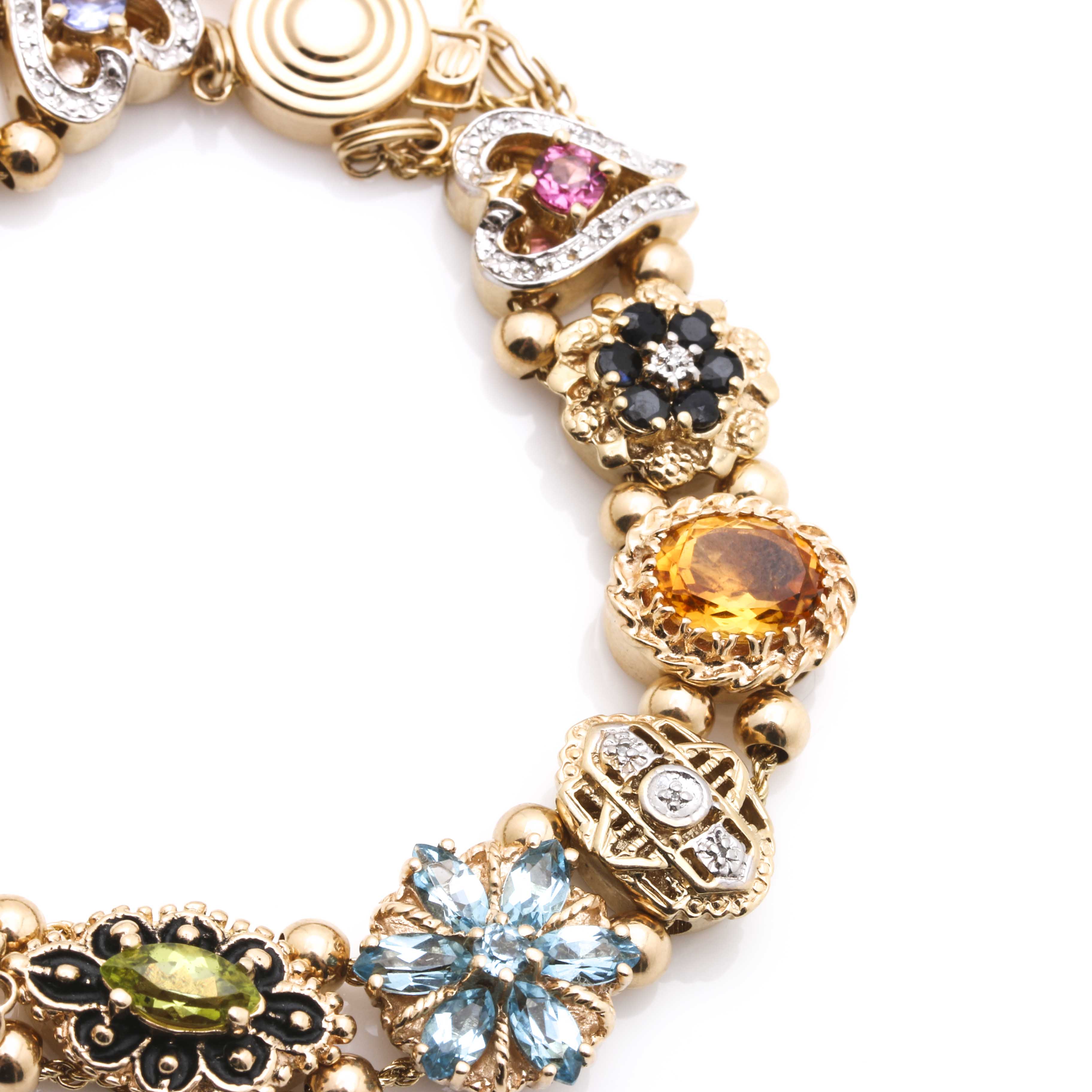 R. Klein 14K Yellow Gold Diamond and Gemstone Slide Bracelet