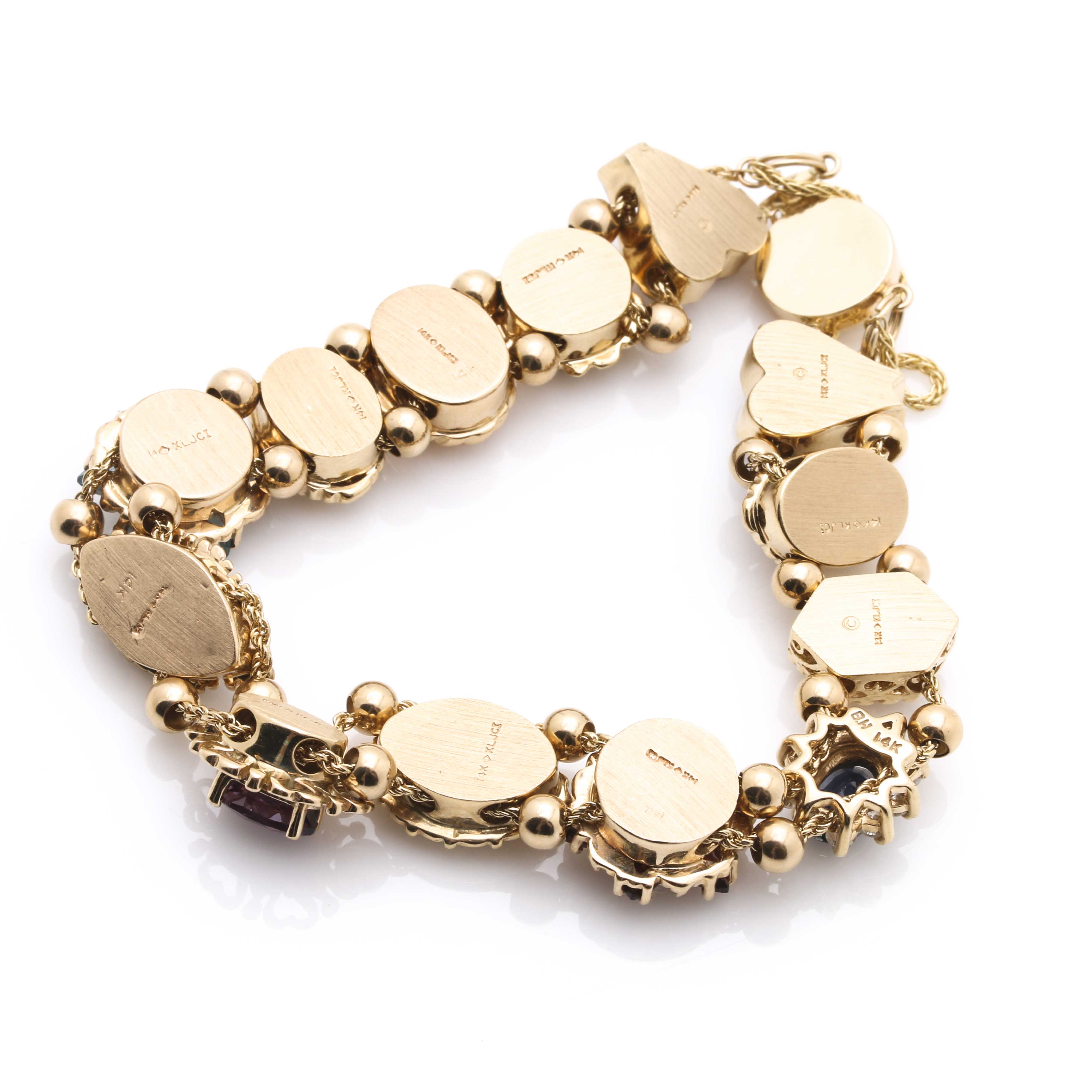 R. Klein 14K Yellow Gold Diamond and Gemstone Slide Bracelet