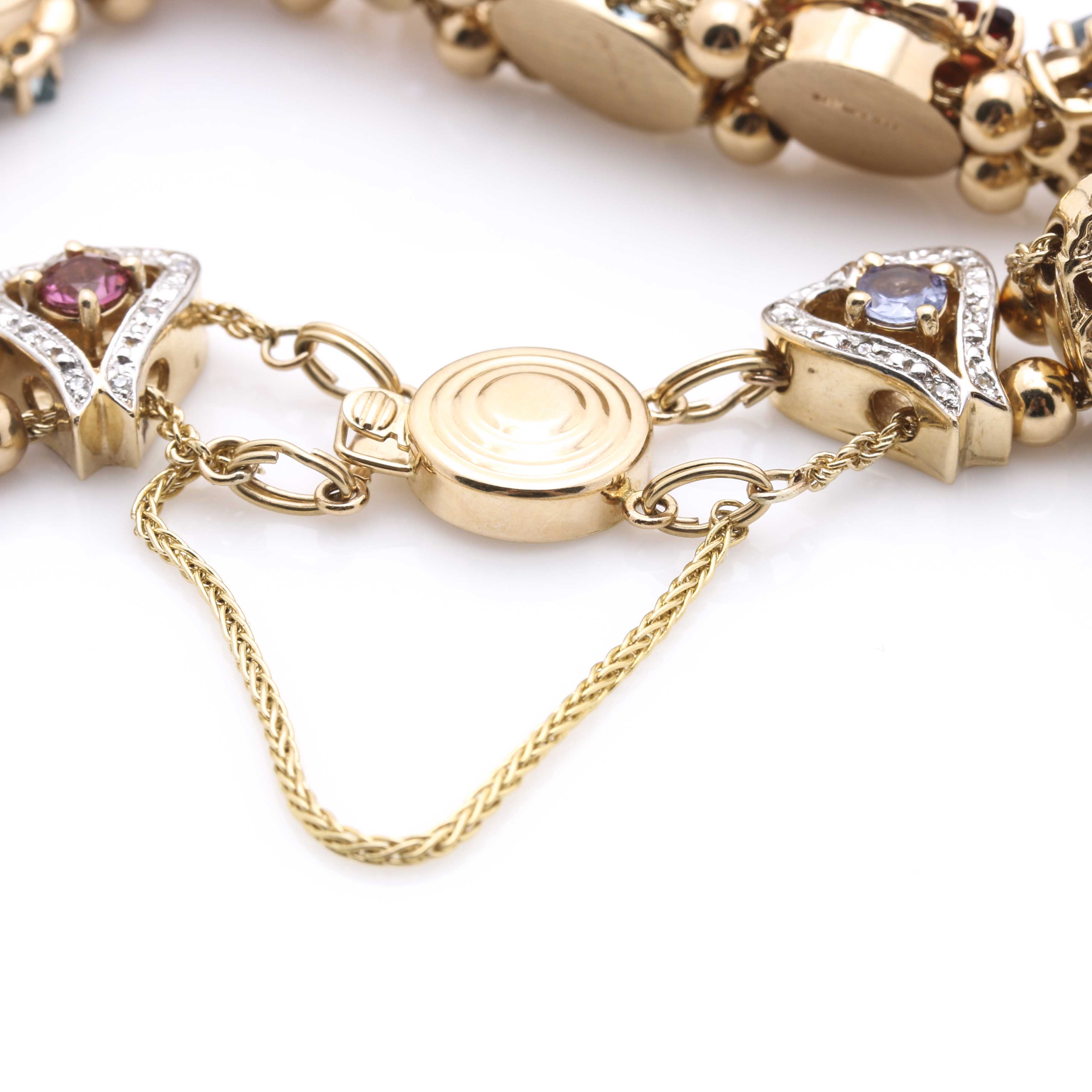 R. Klein 14K Yellow Gold Diamond and Gemstone Slide Bracelet