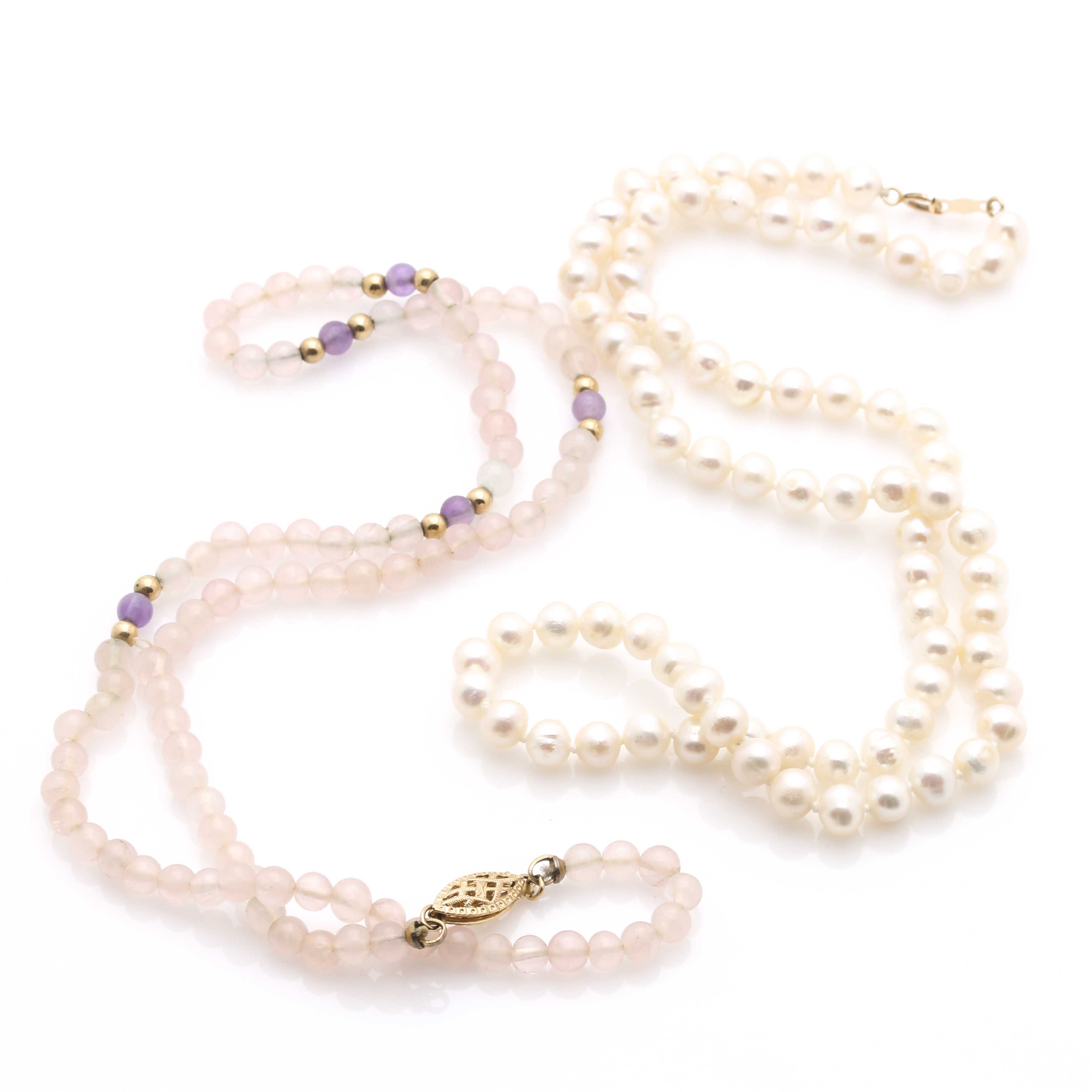 Gemstone Beaded Necklaces and Bracelets With 14K Yellow Gold Findings