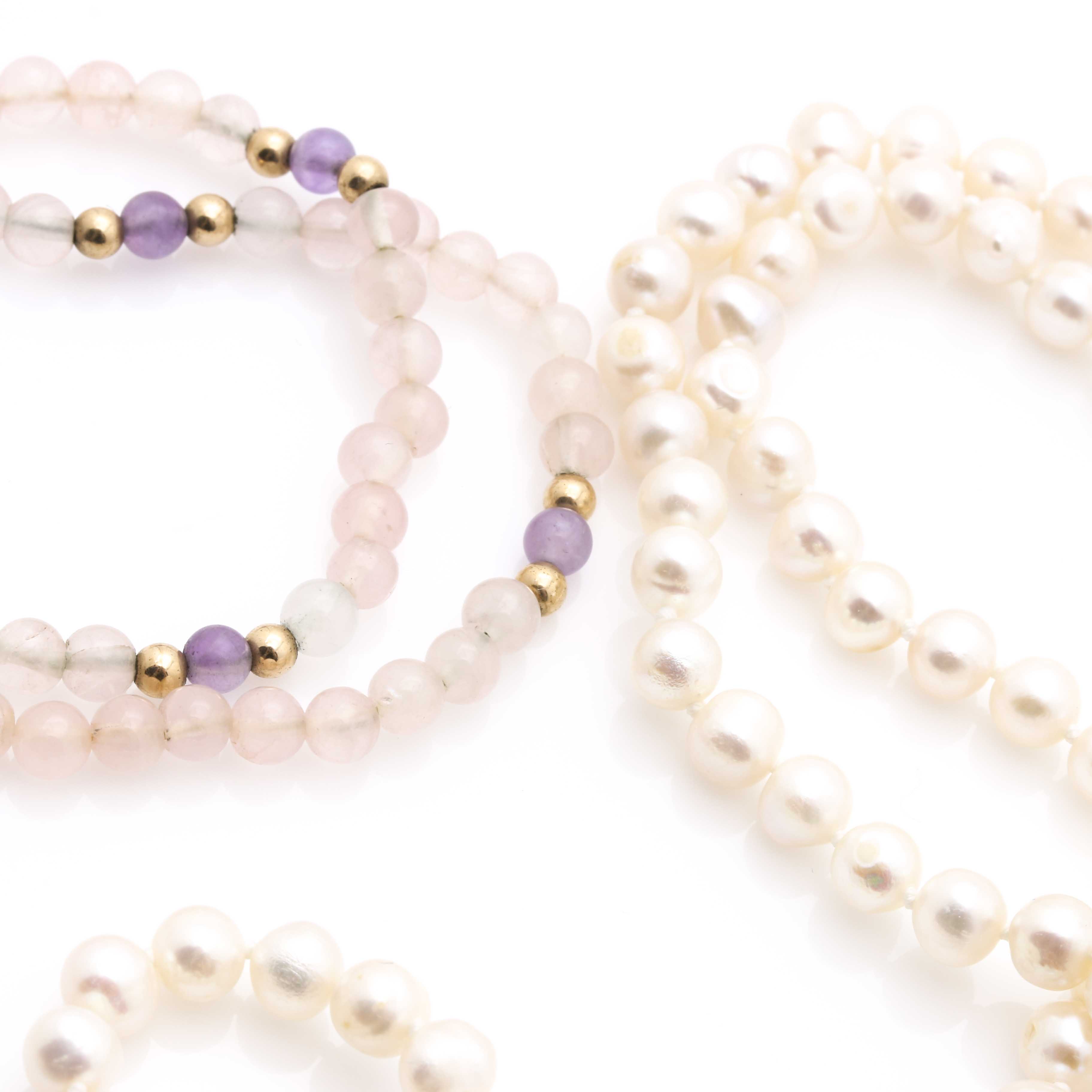 Gemstone Beaded Necklaces and Bracelets With 14K Yellow Gold Findings