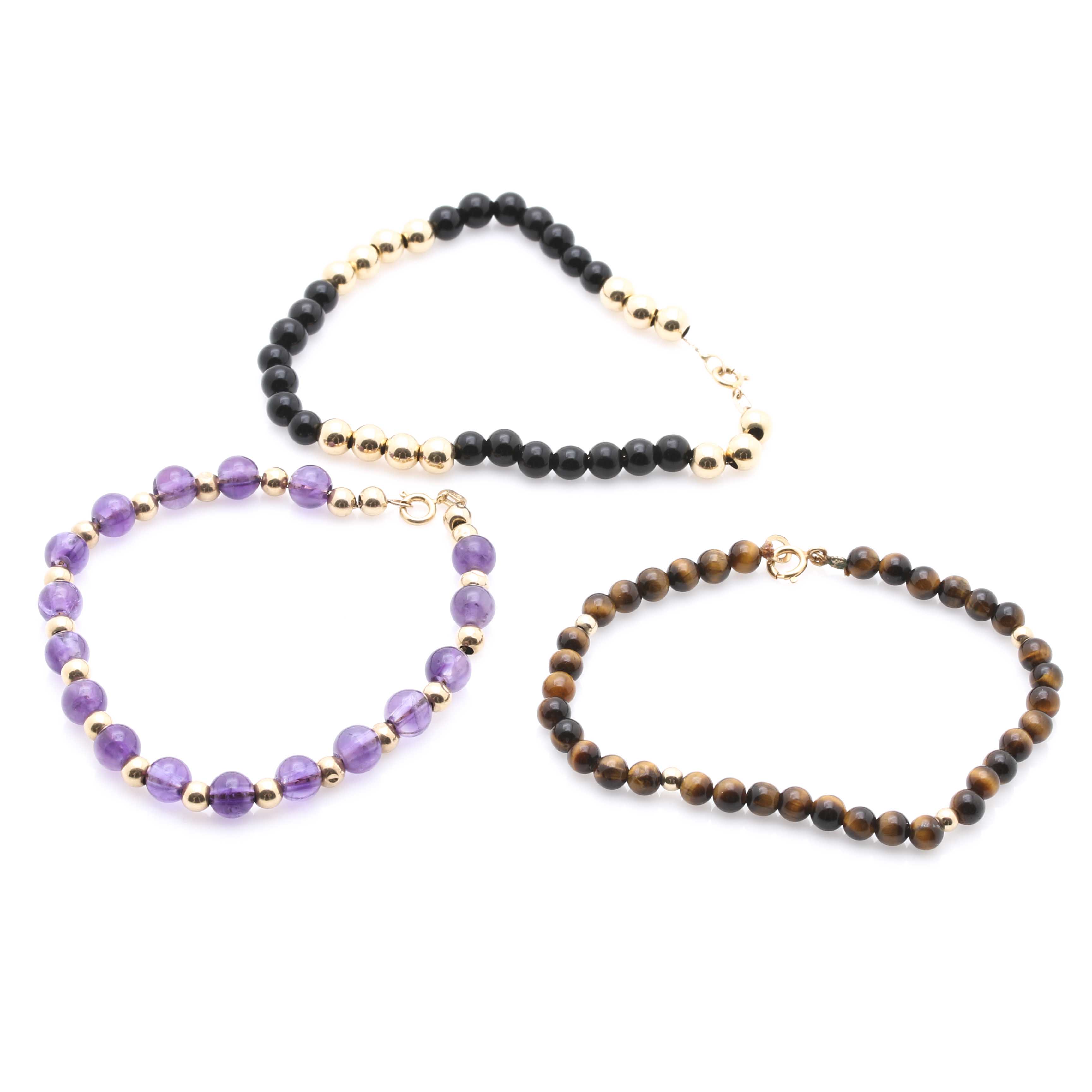 Gemstone Beaded Necklaces and Bracelets With 14K Yellow Gold Findings