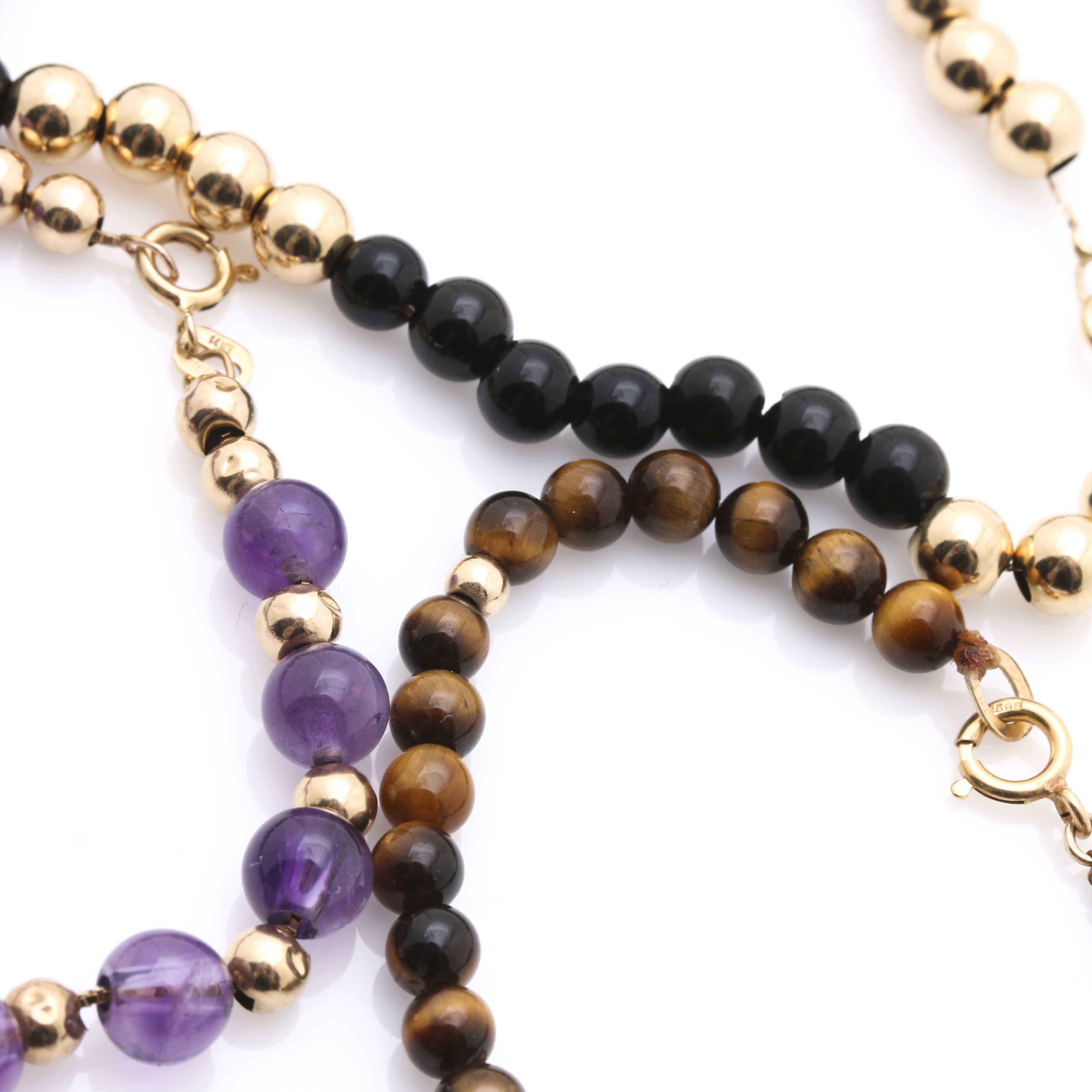 Gemstone Beaded Necklaces and Bracelets With 14K Yellow Gold Findings