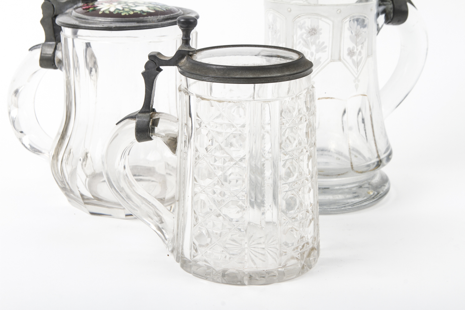 Three Glass and Pewter Beer Steins