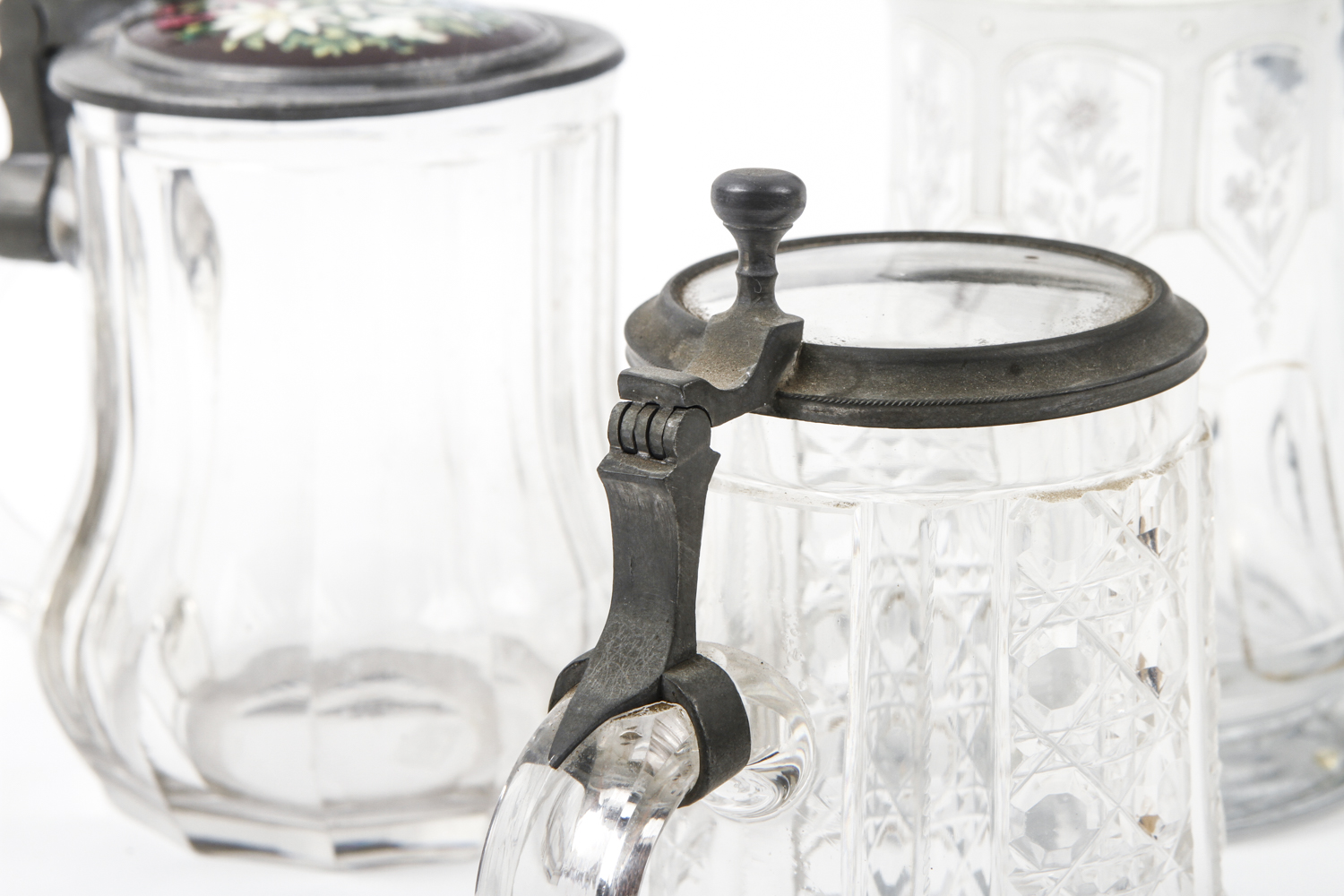 Three Glass and Pewter Beer Steins