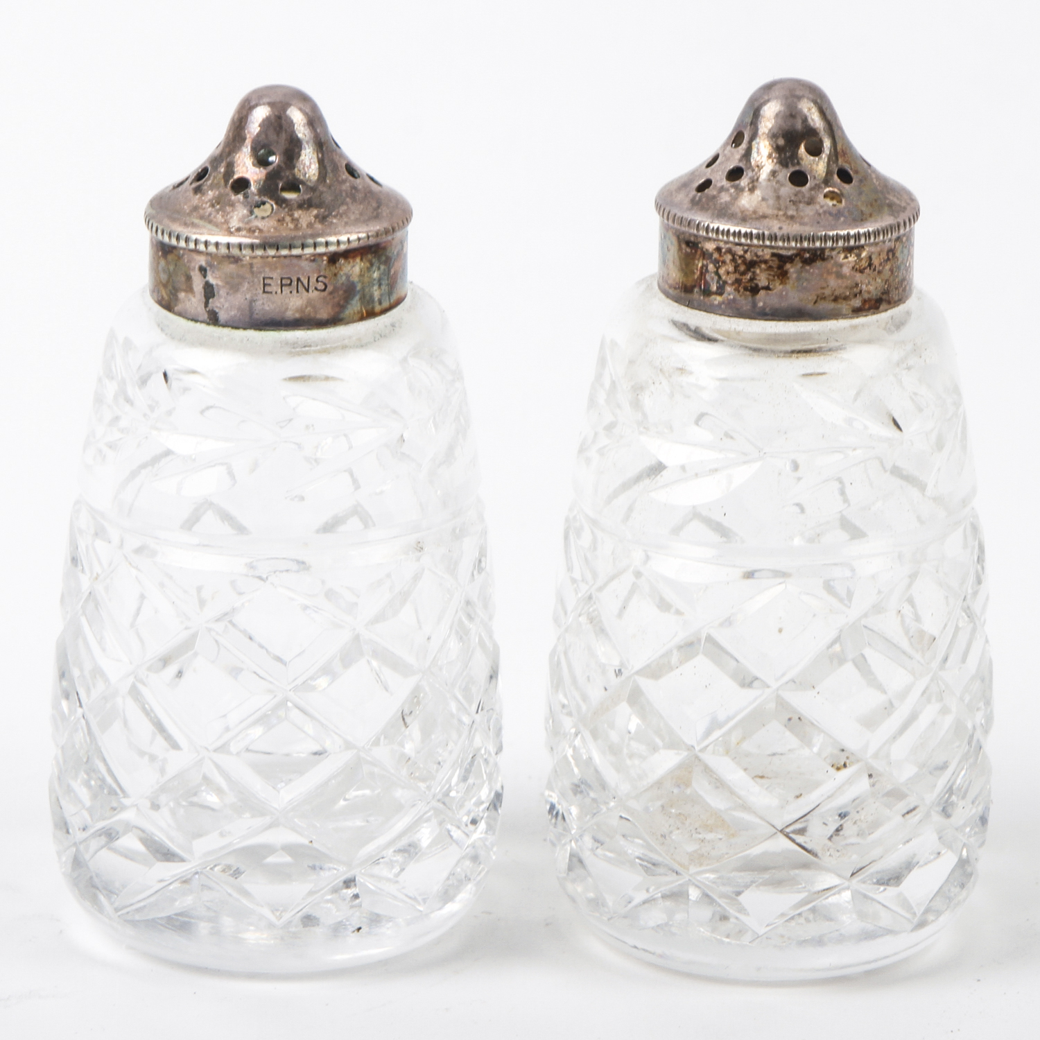 Crystal and Silver Plate Salt and Pepper Shakers