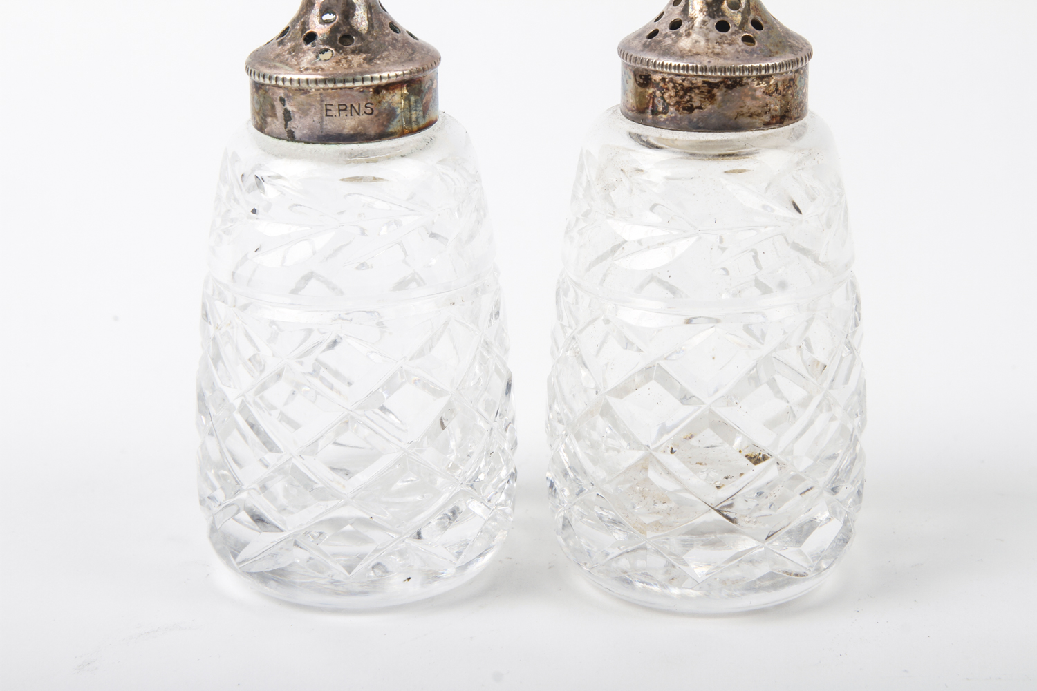 Crystal and Silver Plate Salt and Pepper Shakers