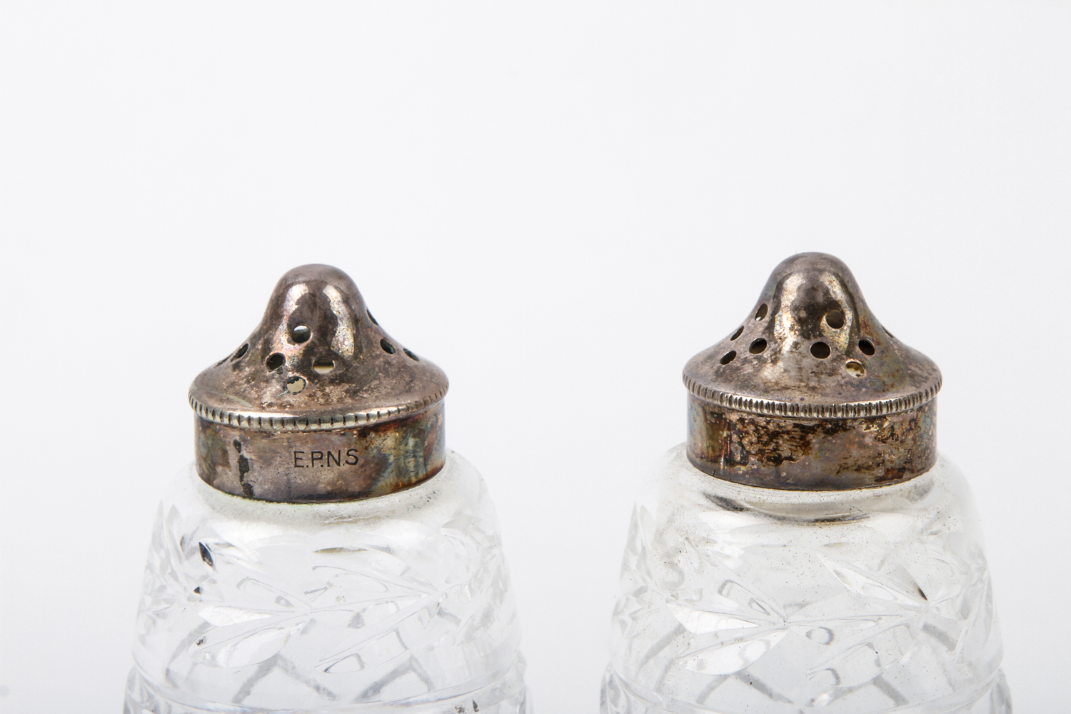 Crystal and Silver Plate Salt and Pepper Shakers