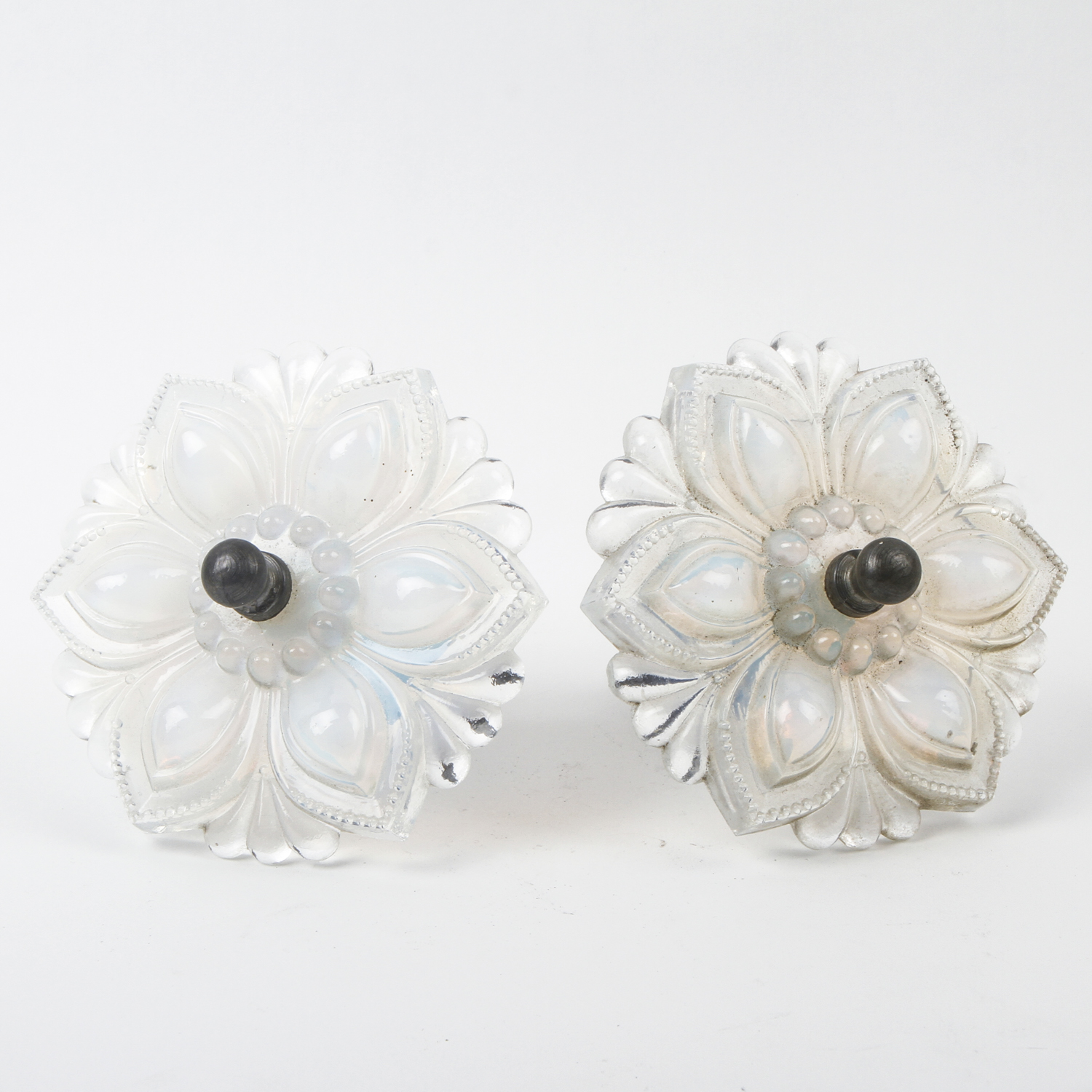 Antique Boston & Sandwich Opalescent Pressed Glass Curtain Tiebacks