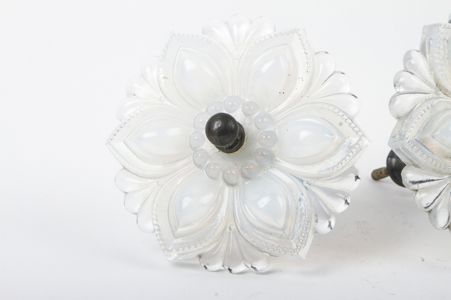 Antique Boston & Sandwich Opalescent Pressed Glass Curtain Tiebacks