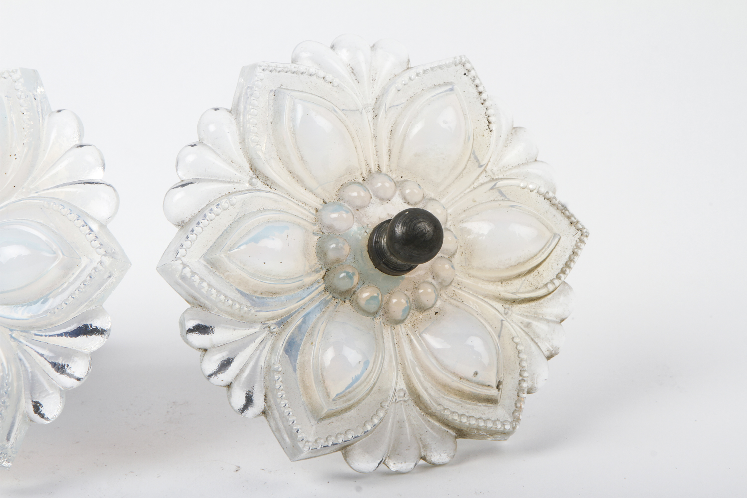 Antique Boston & Sandwich Opalescent Pressed Glass Curtain Tiebacks