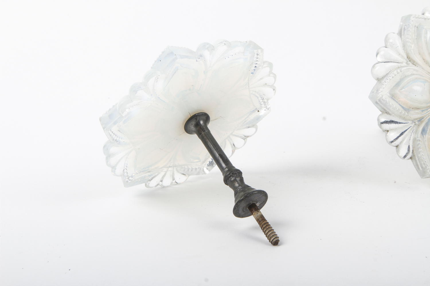 Antique Boston & Sandwich Opalescent Pressed Glass Curtain Tiebacks