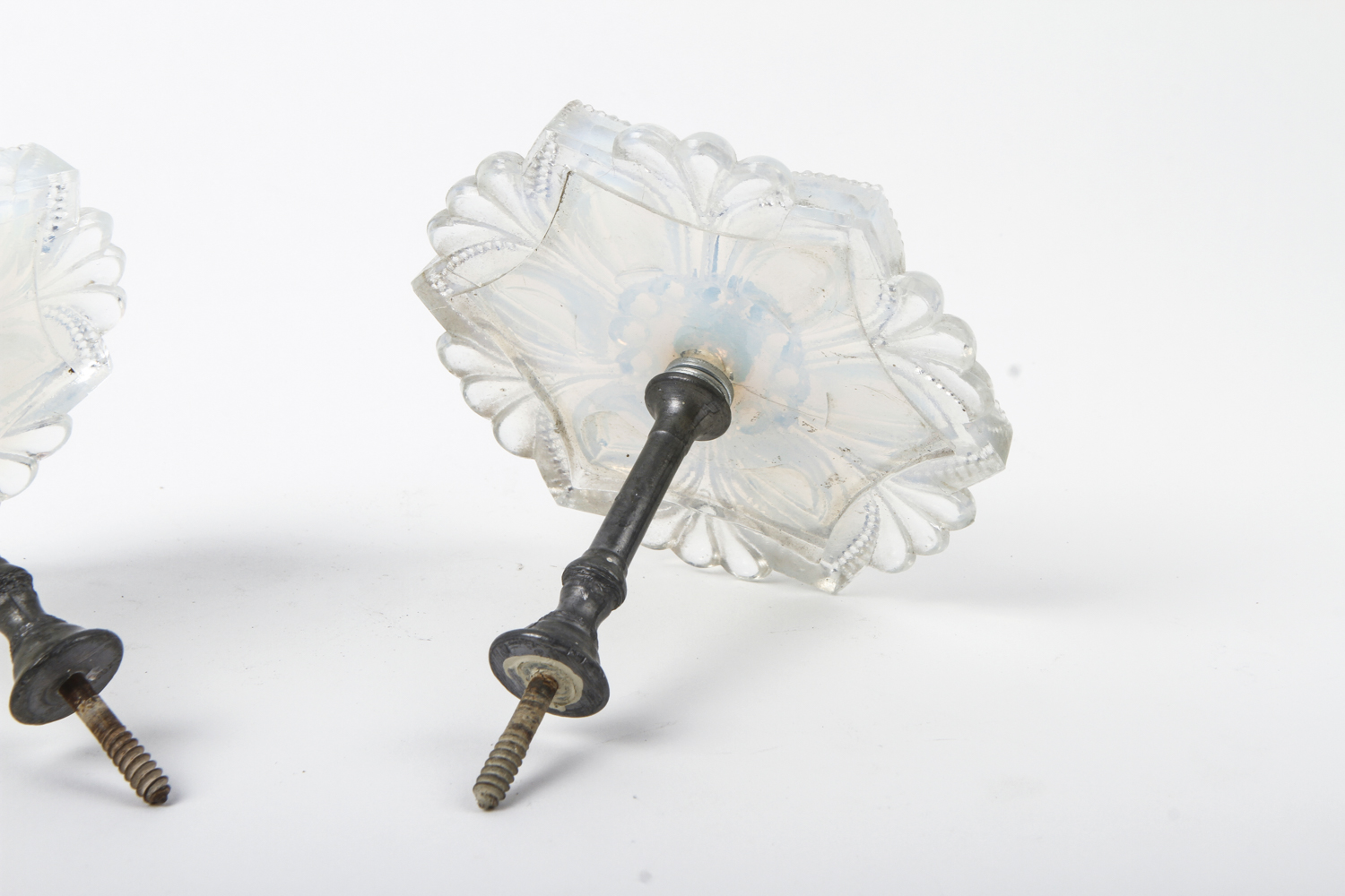 Antique Boston & Sandwich Opalescent Pressed Glass Curtain Tiebacks